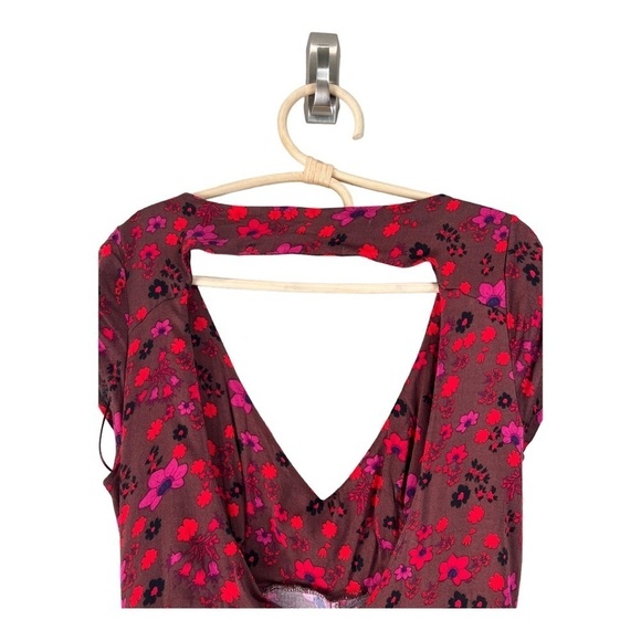 FREE PEOPLE It Takes Two Crossover Woven Skater Dress In Plum Combo Size XS NWOT - Picture 13 of 15